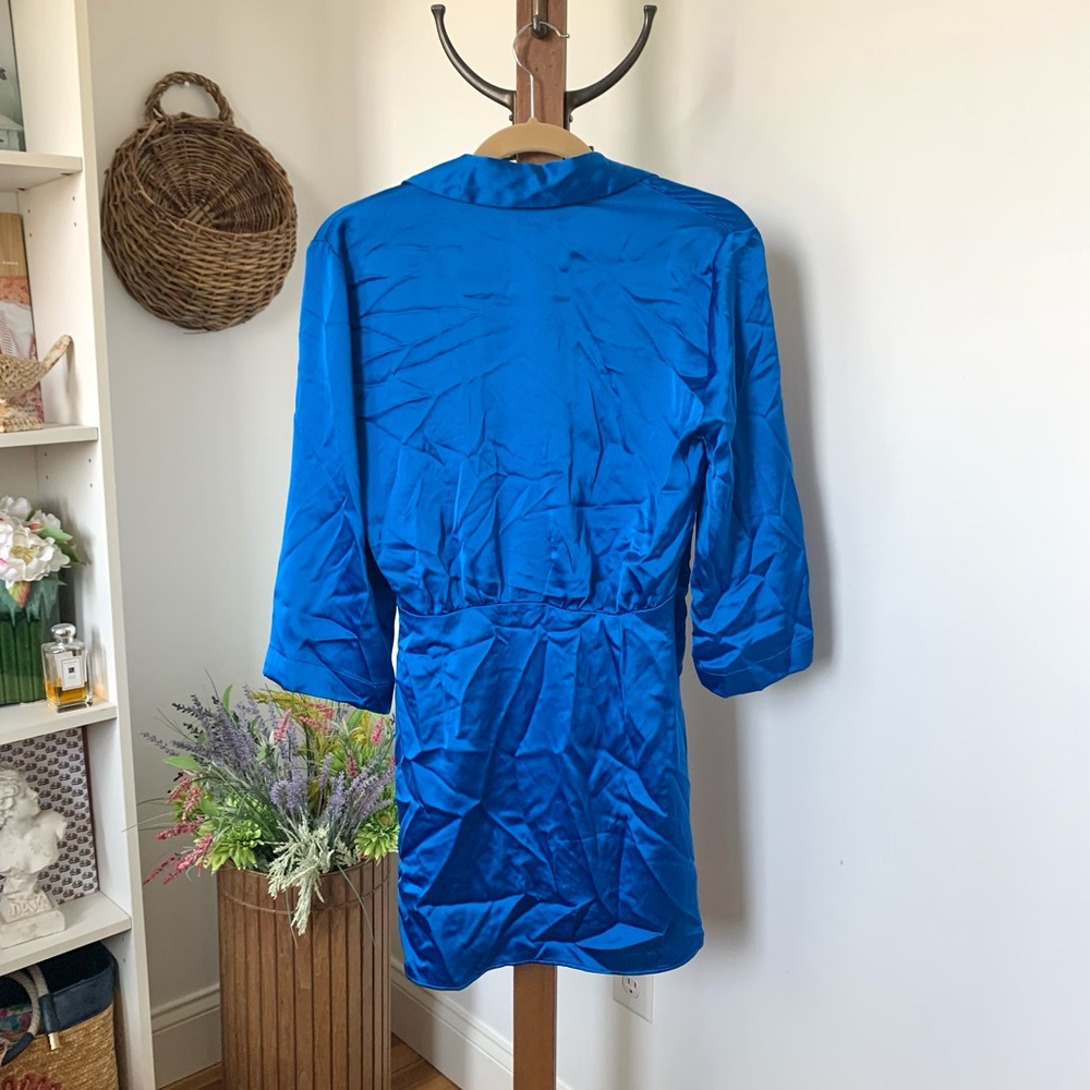 Zara Royal Blue Satin Wrap Mini Dress - Picture 9 of 16